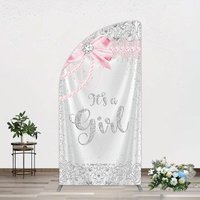 Aperturee Silver Glitter Pink Bow Its A Girl Half Moon Arch Backdrop, 1.6 x 4 ft (0.5 x 1.2 m), 98.18 USD, arch backdrop kit, GAH0B461YL-AJ