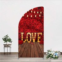 Aperturee Red Rose Wall Half Moon Arch Backdrop, Romantic Floral Love Light Wedding Party Decoration