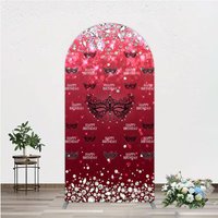 Aperturee Masquerade Ball Birthday Arch Backdrop, Red and Black Venetian Mask with Diamonds, Sweet 16 Party Decor, 1.6x4ft (50x120cm)