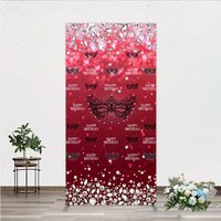 Aperturee Masquerade Ball Birthday Rectangle Backdrop, Red and Black Venetian Mask with Diamonds, Sweet 16 Party Decor, 1.6x4ft (50x120cm)