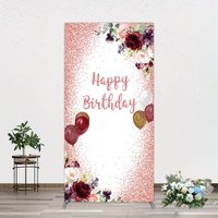 Aperturee Burgundy Floral Balloon Rose Birthday Rectangle Backdrop, 1.6 x 4 ft (0.5 x 1.2 m), 98.18 USD, arch backdrop kit, GAH0C866CF-AJ
