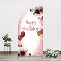 Aperturee Burgundy Floral Balloon Rose Birthday Half Moon Arch Backdrop, 1.6 x 4 ft (0.5 x 1.2 m), 98.18 USD, arch backdrop kit, GAH0C866YL-AJ