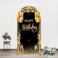 Aperturee Glitter Gold Balloon Flag Bokeh Black Arch Backdrop, 1.6 x 4 ft (0.5 x 1.2 m), 98.18 USD, arch backdrop kit, GAH0D264-AJ