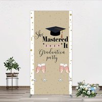 Aperturee She Mastered It 2026 Graduation Rectangle Backdrop, Gold Star and Champagne Party Cover