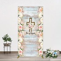 Aperturee Floral Blue Wooden He Is Risen Easter Rectangle Backdrop, 1.6 x 4 ft (0.5 x 1.2 m), 98.18 USD, arch backdrop kit, GAH0E332CF-AJ