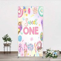 Aperturee Sweet One First Birthday Rectangle Backdrop, Ice Cream and Candy Land Party, Girls Donut and Lollipop Photo Prop Decor, 1.6x4ft (50x120cm)