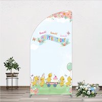 Aperturee Cute Duck Happy Birthday Half Moon Arch Backdrop, Spring Floral Garden Party Banner, Quack Quack Little Duckling Photo Prop, 1.6x4ft (50x1