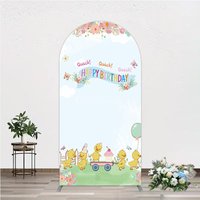 Aperturee Cute Duck Happy Birthday Arch Backdrop, Spring Floral Garden Party Banner, Quack Quack Little Duckling Photo Prop, 1.6x4ft (50