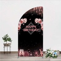 Aperturee Happy Birthday Half Moon Arch Backdrop, Rose Gold Balloons Black Glitter Champagne Decor