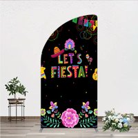 Aperturee Lets Fiesta Mexican Theme Holiday Half Moon Arch Backdrop, Sombrero and Fireworks Party Cover