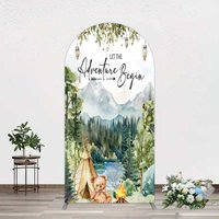 Aperturee Camping Adventure Begin Bear Baby Shower Arch Backdrop, 1.6x4ft (50x120cm), 98.18 USD, arch backdrop kit, GAH0G287-AJ