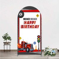 Aperturee Red Semi Truck Arch Backdrop, Transportation Theme Prop, Arch Cover Background