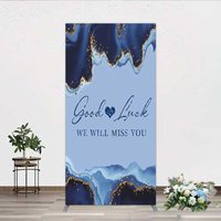 Aperturee Good Luck We Will Miss You Retirement Rectangle Backdrop, Blue and Gold Agate, Elegant Farewell Party Decorations, 1.6x4ft (50x120cm), 98.