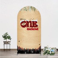 Aperturee Winter Onederland Arch Backdrop Rustic Wood Bear Plaid 1st Birthday Prop Professional Background