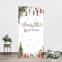Aperturee Merry Little Baby Shower Arch Backdrop Christmas Tree Bear Party Decoration Winter Holiday Ornament Background Photo Prop