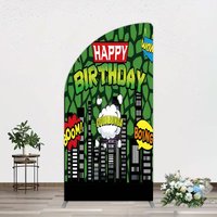 Aperturee Modern Buildings Cartoon Birthday Half Moon Arch Backdrop, 1.6 x 4 ft (0.5 x 1.2 m), 98.18 USD, arch backdrop kit, GAMZ0313YL-AJ