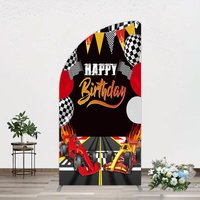 Aperturee Race Game Balloon Flags Fast Birthday Half Moon Arch Backdrop, 1.6 x 4 ft (0.5 x 1.2 m), 98.18 USD, arch backdrop kit, GAMZ1000YL-AJ