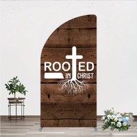 Aperturee Rooted In Christ Religious Holiday Half Moon Arch Backdrop, Dark Wood Texture Cross Party Cover