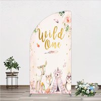 Aperturee Wild One Arch Backdrop, Boho Woodland Animals Baby Shower, Pink Floral Fox Deer Party Decor for Girl