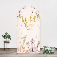 Aperturee Wild One Arch Backdrop, Boho Woodland Animals Baby Shower, Pink Floral Fox Deer Party Decor for Girl