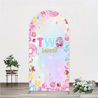 Aperturee Two Sweet Arched Backdrop for 2nd Birthday, Candyland Donut Lollipop Party, Pastel Rainbow Dessert Table Decor, 1.6x4ft (50x120cm)