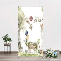 Aperturee Watercolor Woodland Animals Rectangle Backdrop, Forest Bear and Fox Baby Shower Party Decoration