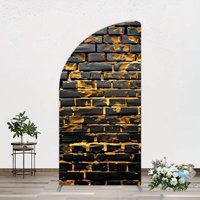 Aperturee Black Bricks Wall Golden Engraved Half Moon Arch Backdrop, 1.6 x 4 ft (0.5 x 1.2 m), 98.18 USD, arch backdrop kit, GDMHD3Y43YL-AJ