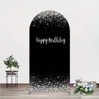 Aperturee Arch Backdrop Silver Diamonds Glitz, Black Background Sparkle Happy Birthday Arch Cover, Jewelry Theme Prop