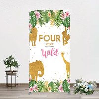 Aperturee Jungle Gold Four Ever Wild Birthday Rectangle Backdrop, 1.6 x 4 ft (0.5 x 1.2 m), 98.18 USD, arch backdrop kit, GH0A216CF-AJ