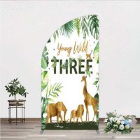 Aperturee Young Wild Three Arch Backdrop Safari Jungle Animals and Tropical Leaves Background, Professional Kids Portrait Prop