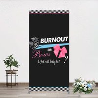 Aperturee Burnout or Bows Gender Reveal Rectangle Backdrop, What Will Baby Be Racing and Bows Baby Shower Background