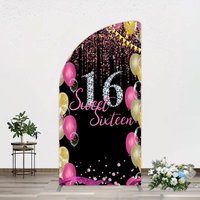 Aperturee Glitter Balloons Sweet 16 Birthday Half Moon Arch Backdrop, 1.6 x 4 ft (0.5 x 1.2 m), 98.18 USD, arch backdrop kit, GHJ07162YL-AJ