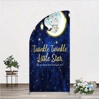 Aperturee Twinkle Twinkle Little Star Elephant Half Moon Arch Backdrop, Moon and Stars Baby Shower Party Cover