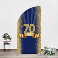 Aperturee 70th Happy Birthday Half Moon Arch Backdrop, Navy Blue and Gold Glitter Sparkle Birthday Party Celebration Background