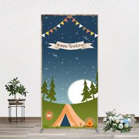 Aperturee Camping Night Forest Happy Birthday Rectangle Backdrop, 1.6 x 4 ft (0.5 x 1.2 m), 98.18 USD, arch backdrop kit, GHJ07322CF-AJ