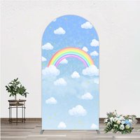 Aperturee Watercolor Rainbow in the Sky Arch Backdrop, Pastel Clouds and Stars, Baby Shower or Birthday Photo Booth Decor, 1.6x4ft (50x120cm)