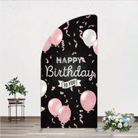Aperturee Happy Birthday to You Pink and White Balloons Half Moon Arch Backdrop, Glitter Confetti Party Cover