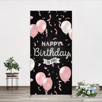 Aperturee Happy Birthday to You Pink and White Balloons Rectangle Backdrop, Glitter Confetti Party Cover