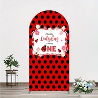 Aperturee Our Little Ladybug is Turning One Arch Backdrop, Red and Black Polka Dot First Birthday, Cute Insect Party Decor, 1.6x4ft (50x120cm)
