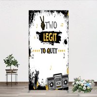 Aperturee Two Legit to Quit Birthday Rectangle Backdrop, Second Bday Hip Hop Party Banner, 90s Retro Boombox Photo Prop Decor, 1.6x4ft (50x1