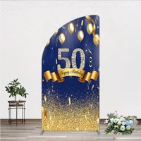 Aperturee Happy 50th Birthday Arch Backdrop, Royal Blue and Gold Balloons, Diamond Glitter Party Decor for 50th