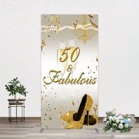 Aperturee 50 And Fabulous Gold Happy Birthday Rectangle Backdrop, 1.6 x 4 ft (0.5 x 1.2 m), 98.18 USD, arch backdrop kit, GLH0C795CF-AJ