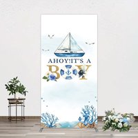 Aperturee Ahoy Boy Seagulls Boat Baby Shower Rectangle Backdrop, 1.6 x 4 ft (0.5 x 1.2 m), 98.18 USD, arch backdrop kit, GLH0C881CF-AJ