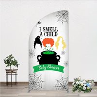 Aperturee I Smell a Child Halloween Baby Shower Half Moon Arch Backdrop, Hocus Pocus Inspired Witch Sisters, A Baby is Brewing Decor