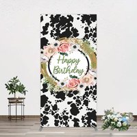 Aperturee Floral Cow Pattern Sweet Happy Birthday Rectangle Backdrop, 1.6 x 4 ft (0.5 x 1.2 m), 98.18 USD, arch backdrop kit, GLH0D767CF-AJ