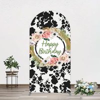 Aperturee Floral Cow Pattern Sweet Happy Birthday Arch Backdrop, 1.6 x 4 ft (0.5 x 1.2 m), 98.18 USD, arch backdrop kit, GLH0D767-AJ
