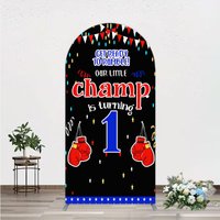 Aperturee Boxing 1st Birthday Arch Backdrop Little Champ Party Decoration Red Blue Glove Sport Background Studio Portrait Prop