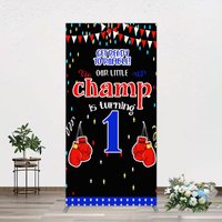Aperturee Boxing 1st Birthday Arch Backdrop Little Champ Party Decoration Red Blue Glove Sport Background Studio Portrait Prop