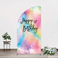 Aperturee Rainbow Colorful Feather Happy Birthday Half Moon Arch Backdrop, 1.6 x 4 ft (0.5 x 1.2 m), 98.18 USD, arch backdrop kit, GLH0E729YL-AJ