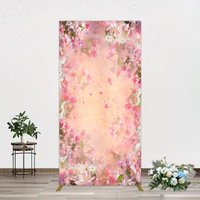 Aperturee Painted Pink Floral Leaves Birthday Rectangle Backdrop, 1.6 x 4 ft (0.5 x 1.2 m), 98.18 USD, arch backdrop kit, GLH0F566CF-AJ